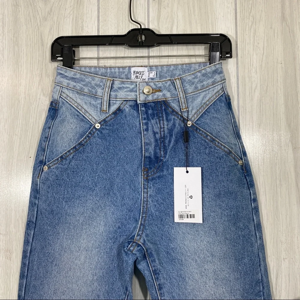 NEW Princess Polly Springfield Mom Mid Wash Two Tone Denim Jeans size 0 NWT - Picture 4 of 15